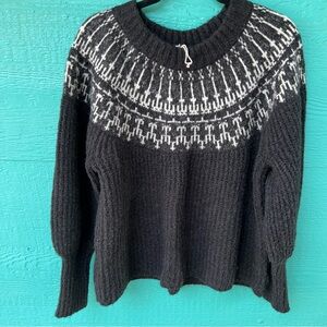 FAIR ISLE FUZZY SWEATER BALLOON SLEEVES WIDE CUFFS BOXY FIT SIZE XL NWOT